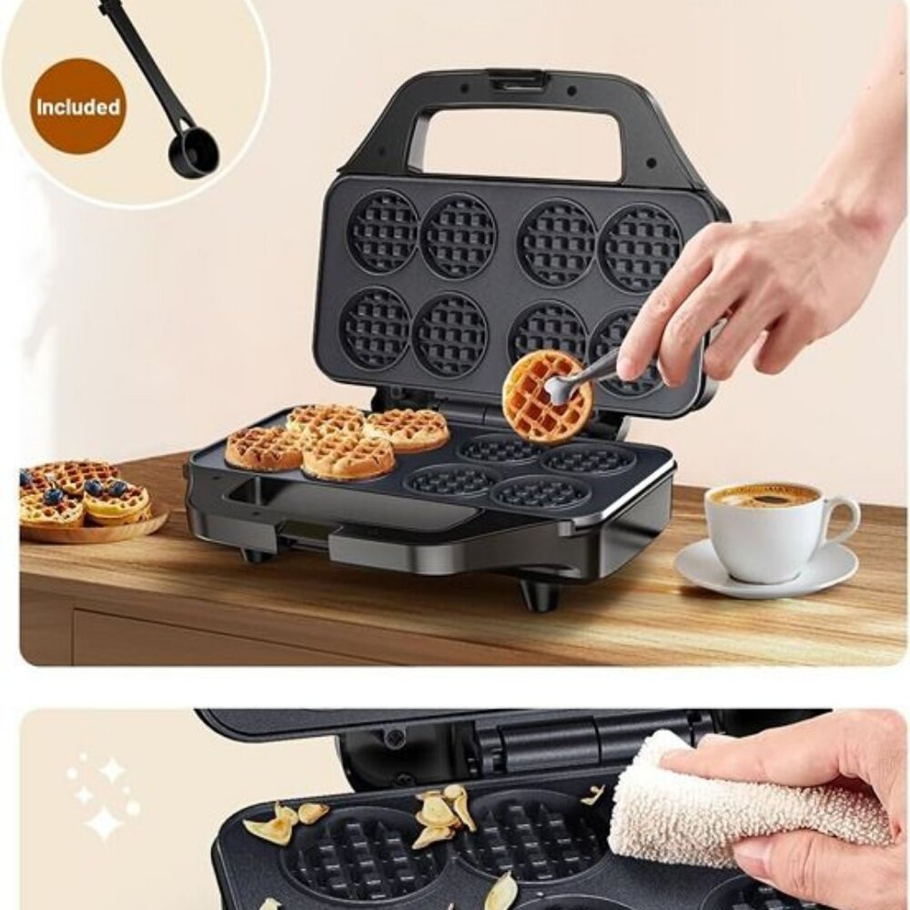 Mini Waffle Maker for Kids, Bake 8 x 1.8 Inch Tiny Waffle Bites, Compact